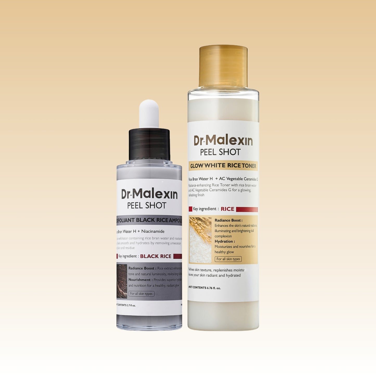 Dr-MalexIn Peel Shot Glow Rice Ampoule Black+Toner Set