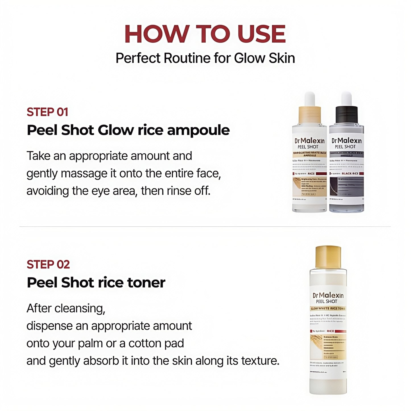 Dr-MalexIn Peel Shot Glow Rice Ampoule White+Black+Toner Set