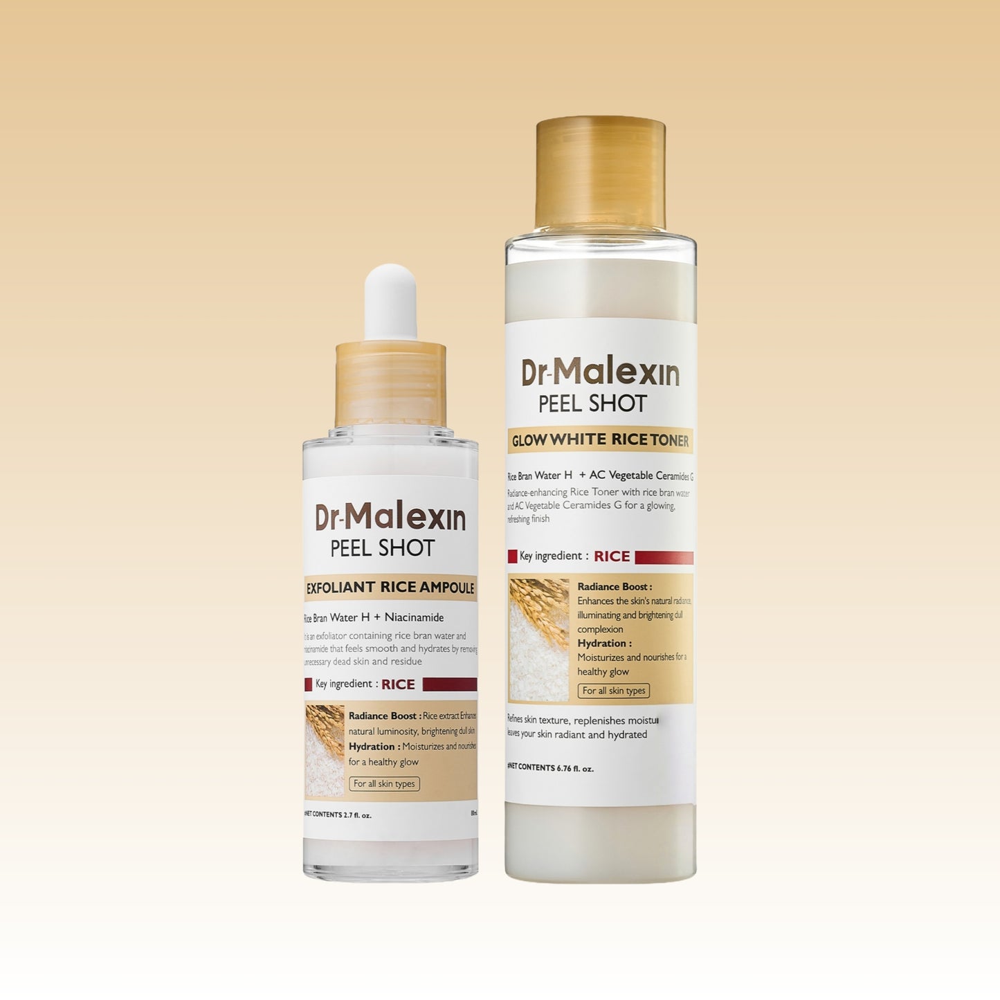 Dr-MalexIn Peel Shot Glow Rice Ampoule White+Toner Set