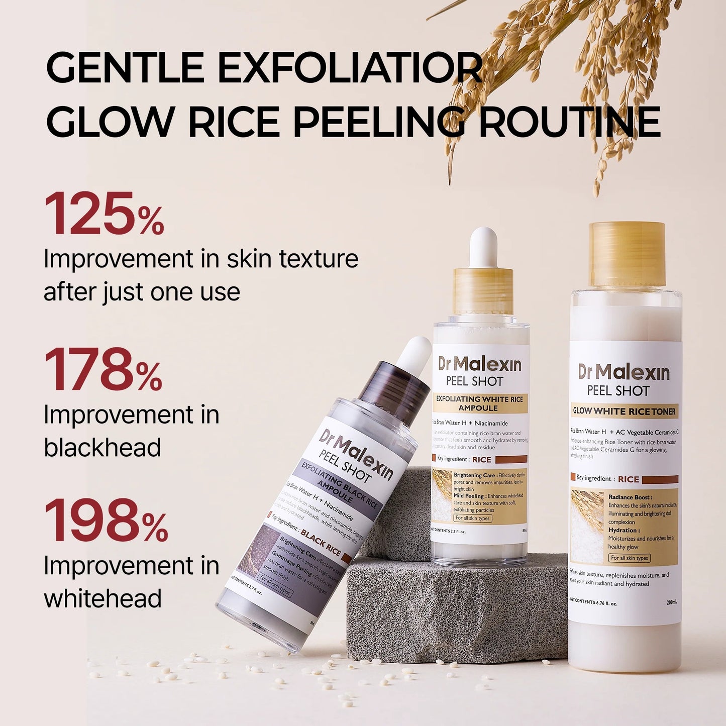 Dr-MalexIn Peel Shot Glow Rice Ampoule White+Black+Toner Set